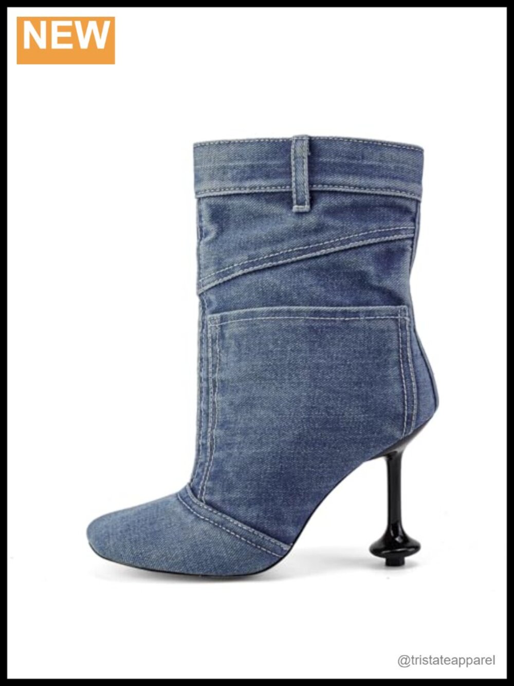 Women's Denim Ankle Booties High Heel Square Toe Retro Western Zip